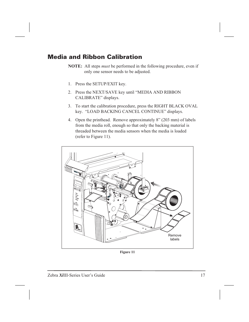Media and ribbon calibration 17, Media and ribbon calibration | Zebra Technologies XiIII User Manual | Page 23 / 108