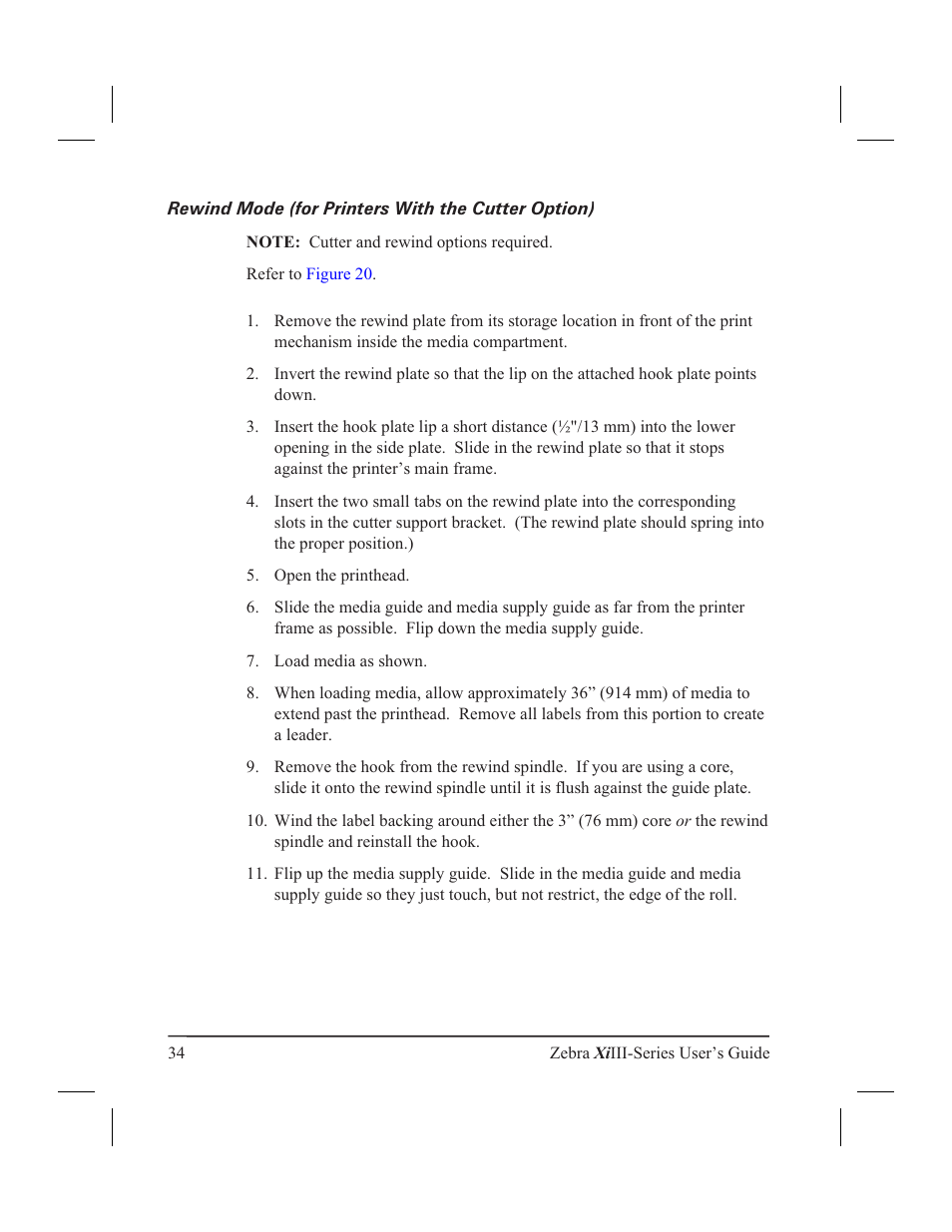 Rewind mode (for printers with the cutter option) | Zebra Technologies XiIII User Manual | Page 40 / 108