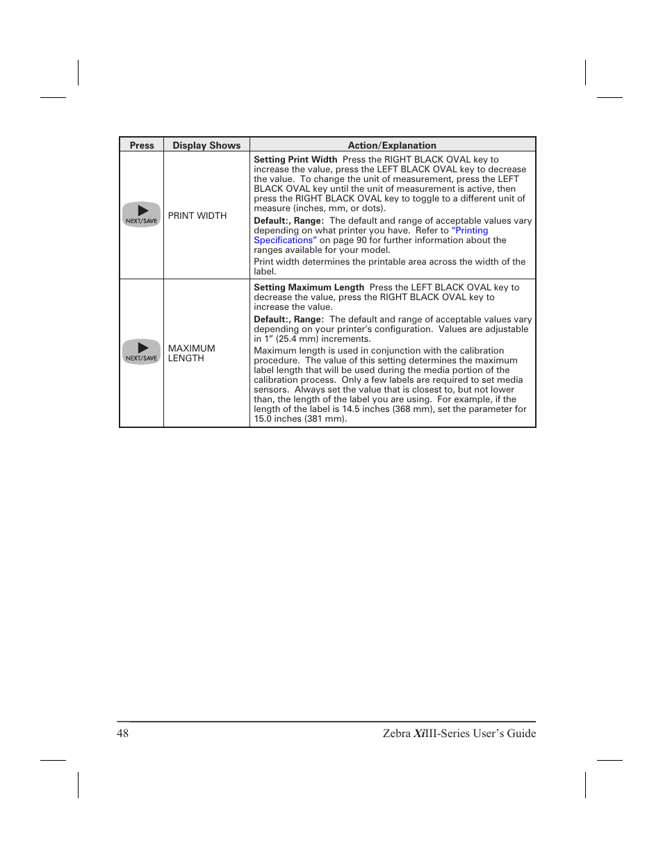 48 zebra xi iii-series user’s guide | Zebra Technologies XiIII User Manual | Page 54 / 108