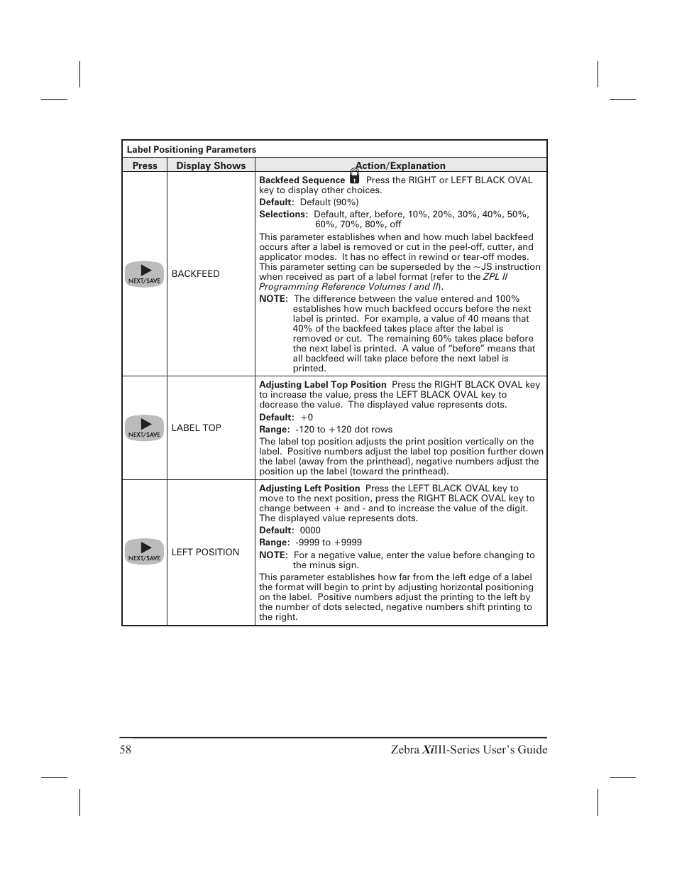 58 zebra xi iii-series user’s guide | Zebra Technologies XiIII User Manual | Page 64 / 108