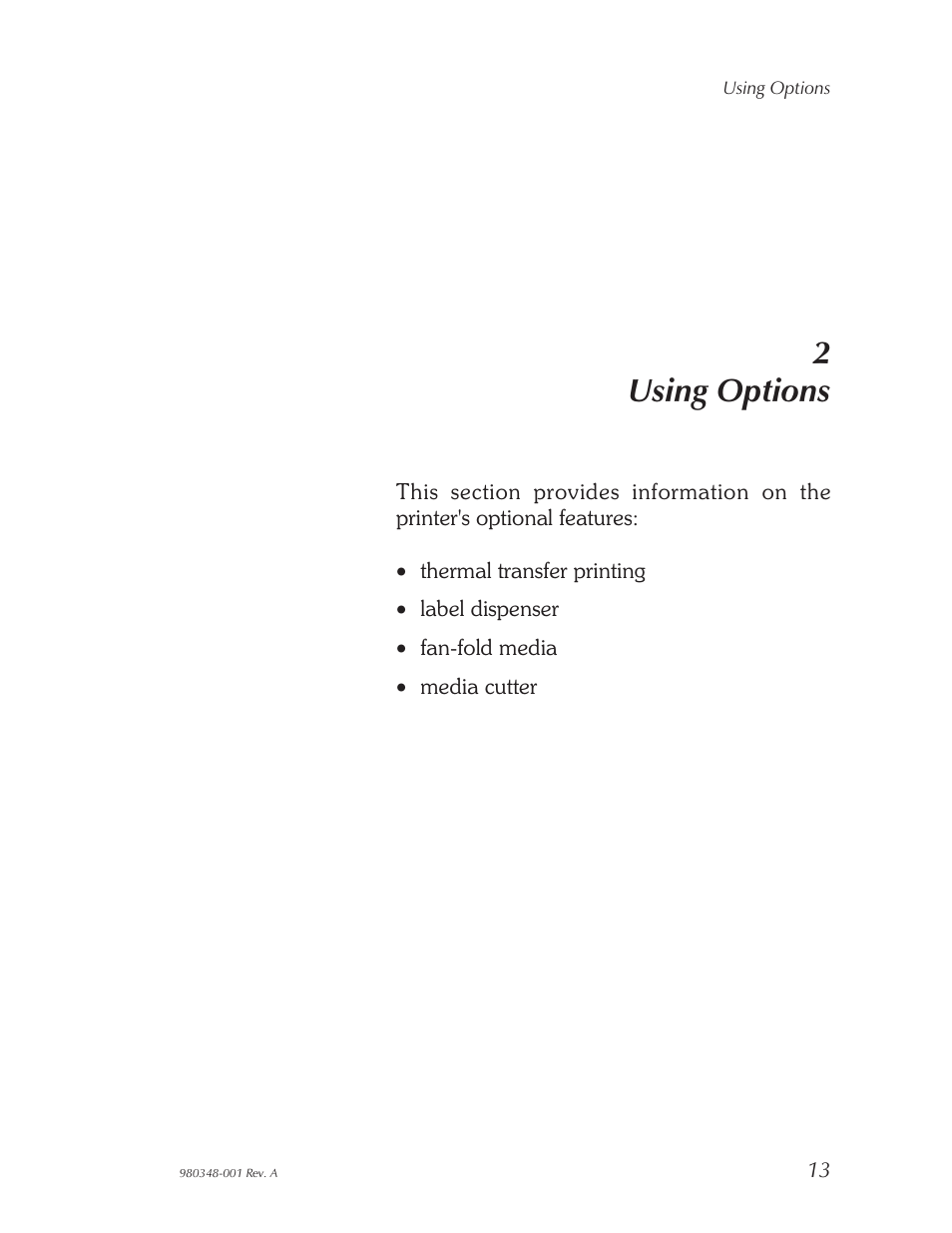 Using options, 2using options | Zebra Technologies 2844 User Manual | Page 19 / 38