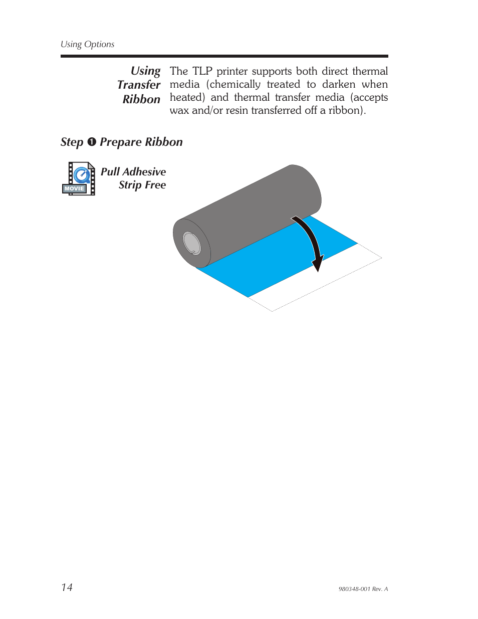 Using transfer ribbon | Zebra Technologies 2844 User Manual | Page 20 / 38