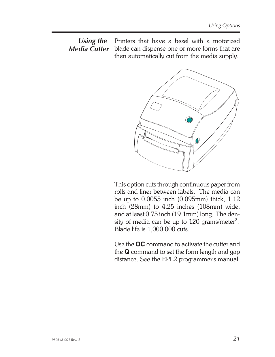Using the media cutter | Zebra Technologies 2844 User Manual | Page 27 / 38