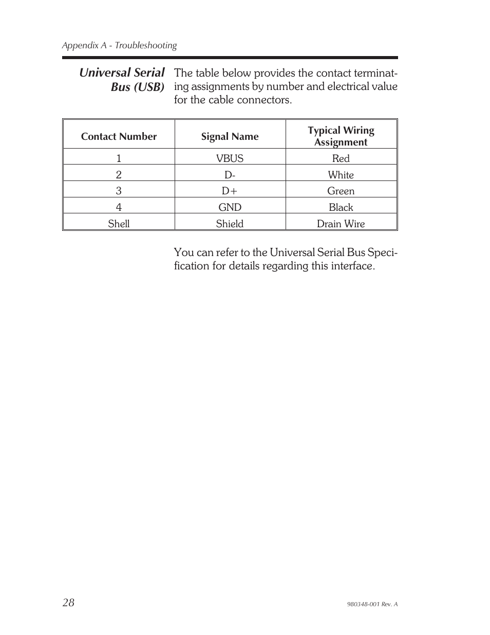Serial interface cable wiring, Universal serial bus (usb) | Zebra Technologies 2844 User Manual | Page 34 / 38