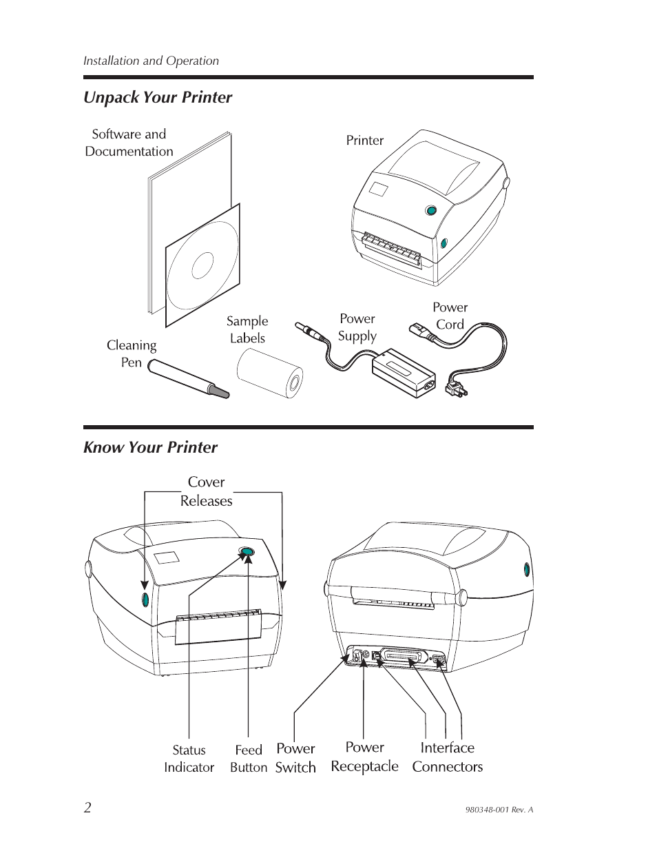 Unpack your printer, Know your printer, Unpack your printer know your printer | Zebra Technologies 2844 User Manual | Page 8 / 38