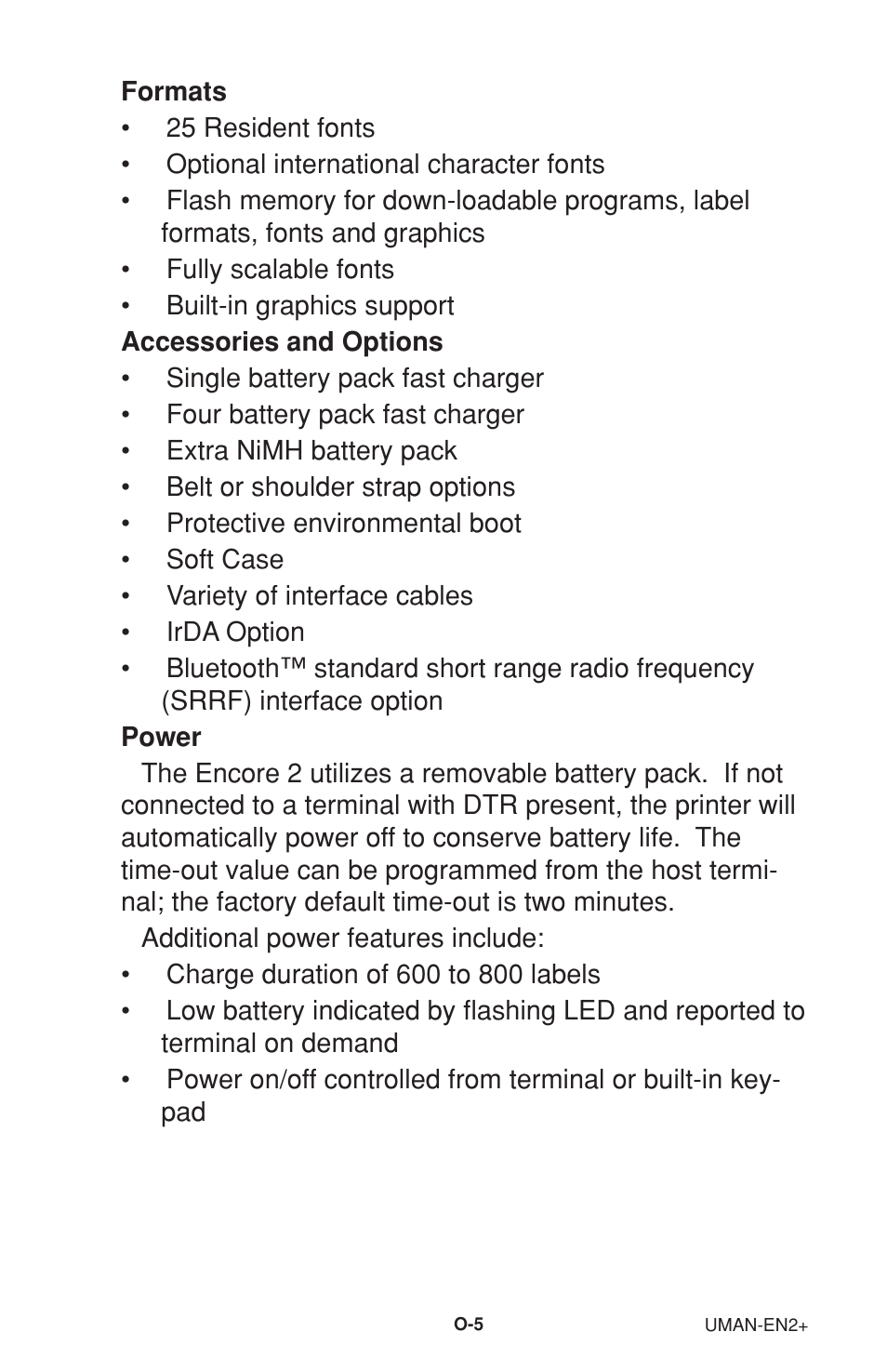 Formats, Accessories and options, Power | Zebra Technologies 2 User Manual | Page 11 / 40