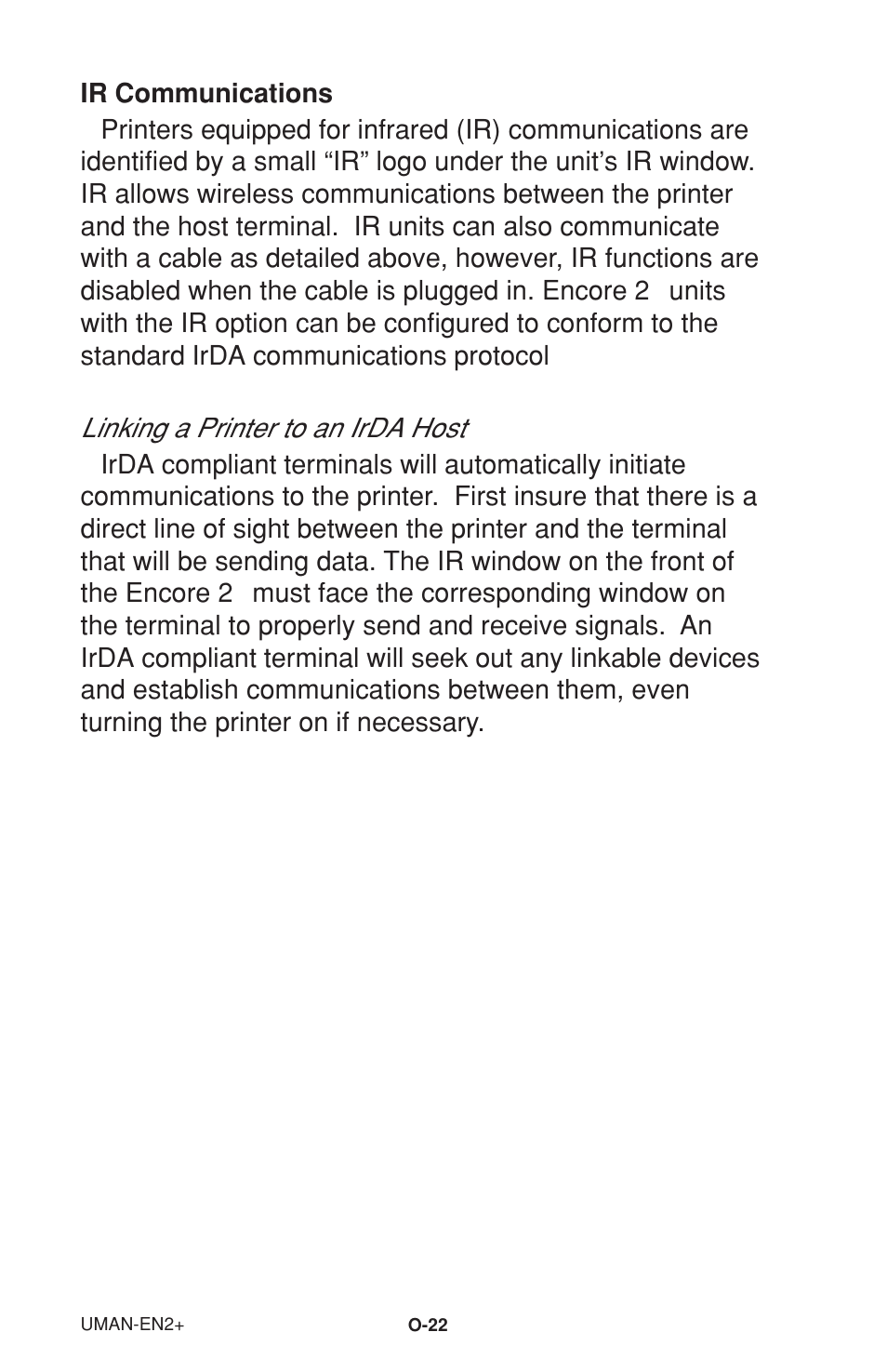 Ir communications, Linking a printer to an irda host | Zebra Technologies 2 User Manual | Page 28 / 40