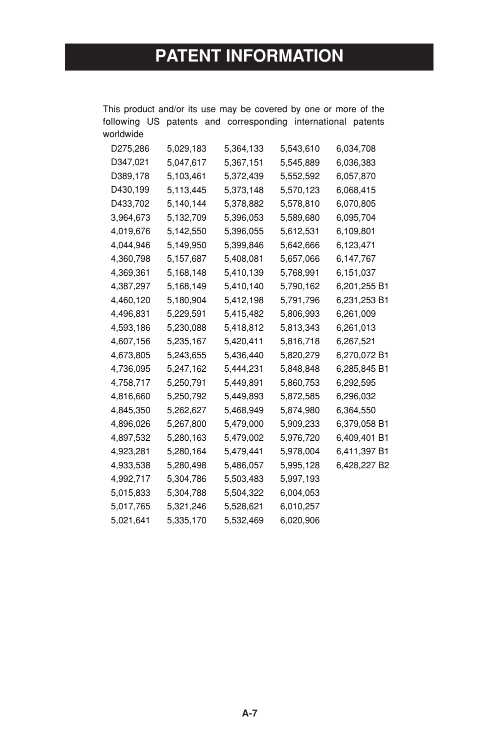 Patent information inside back cover, Patent information | Zebra Technologies 2 User Manual | Page 39 / 40