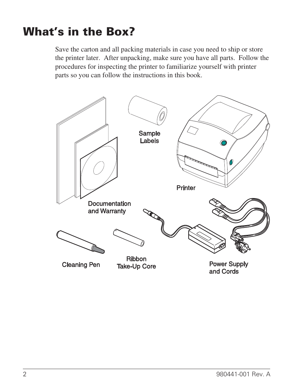 What’s in the box? 2, Box, contents 2, What’s in the box | Zebra Technologies TLP 3844-Z User Manual | Page 10 / 68