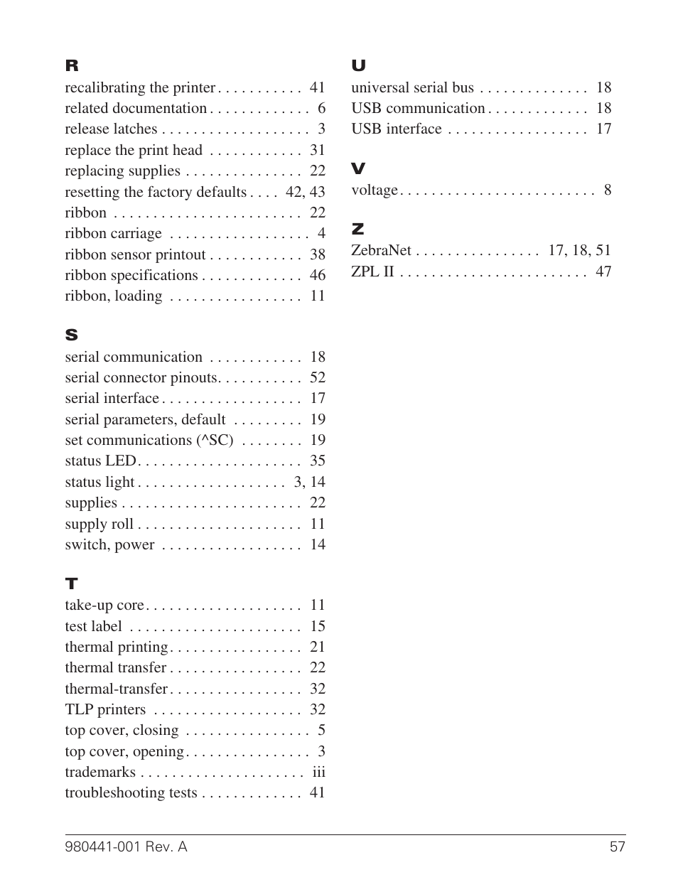 Zebra Technologies TLP 3844-Z User Manual | Page 65 / 68