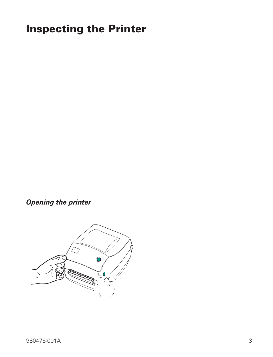 Inspecting the printer 3, Opening the printer 3, Inspecting the printer | Zebra Technologies R2844-Z User Manual | Page 11 / 86