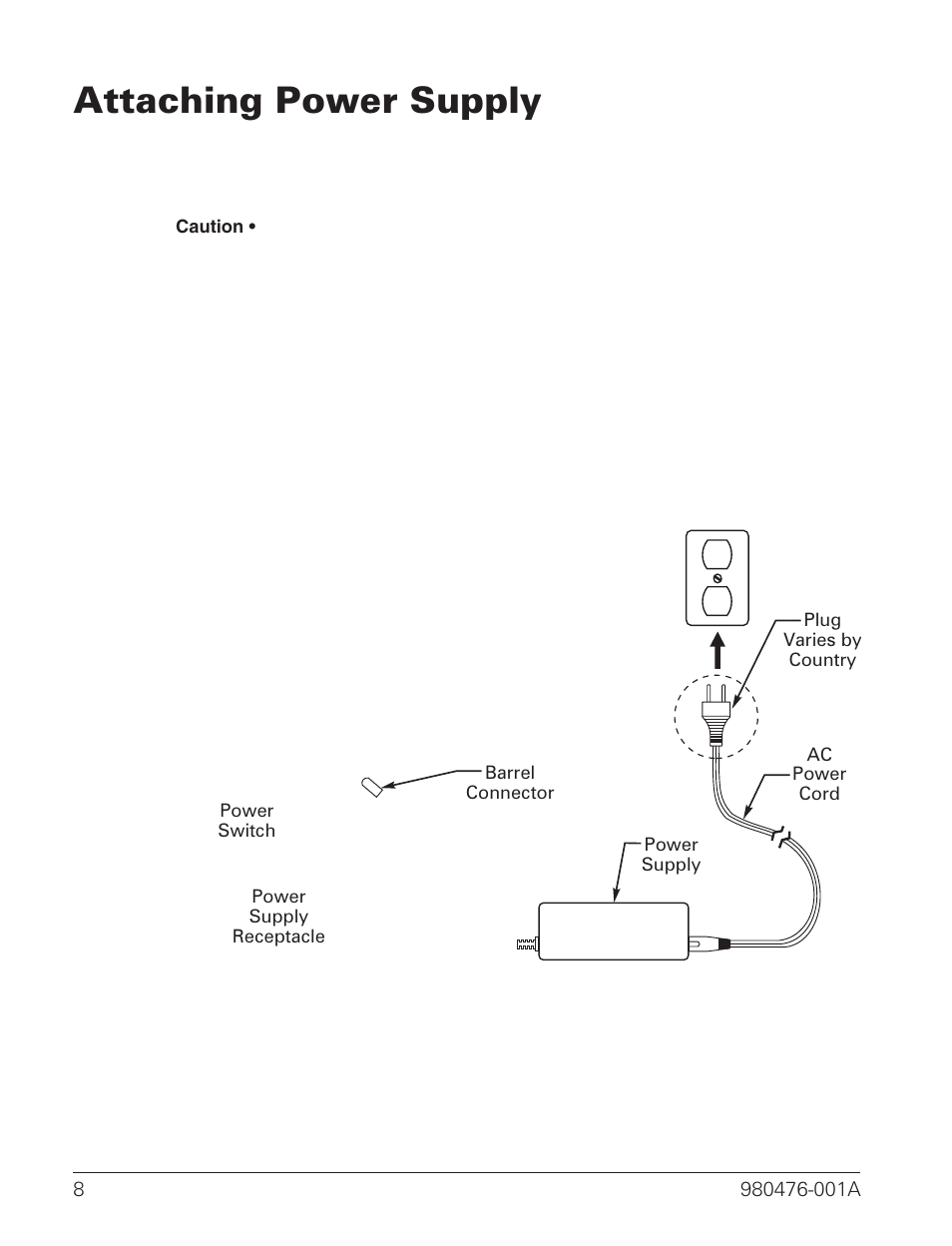 Attaching power supply 8, Attaching power supply | Zebra Technologies R2844-Z User Manual | Page 16 / 86