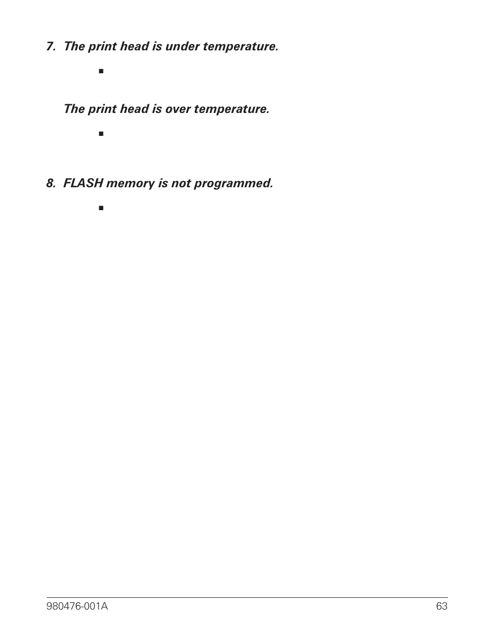 The print head is under temperature, The print head is over temperature | Zebra Technologies R2844-Z User Manual | Page 71 / 86