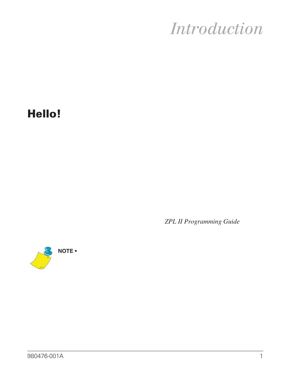 Introduction, Hello! 1, Hello | Zebra Technologies R2844-Z User Manual | Page 9 / 86