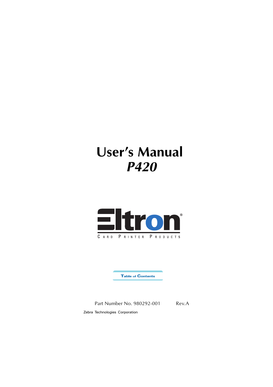 Zebra Technologies P420 User Manual | 54 pages