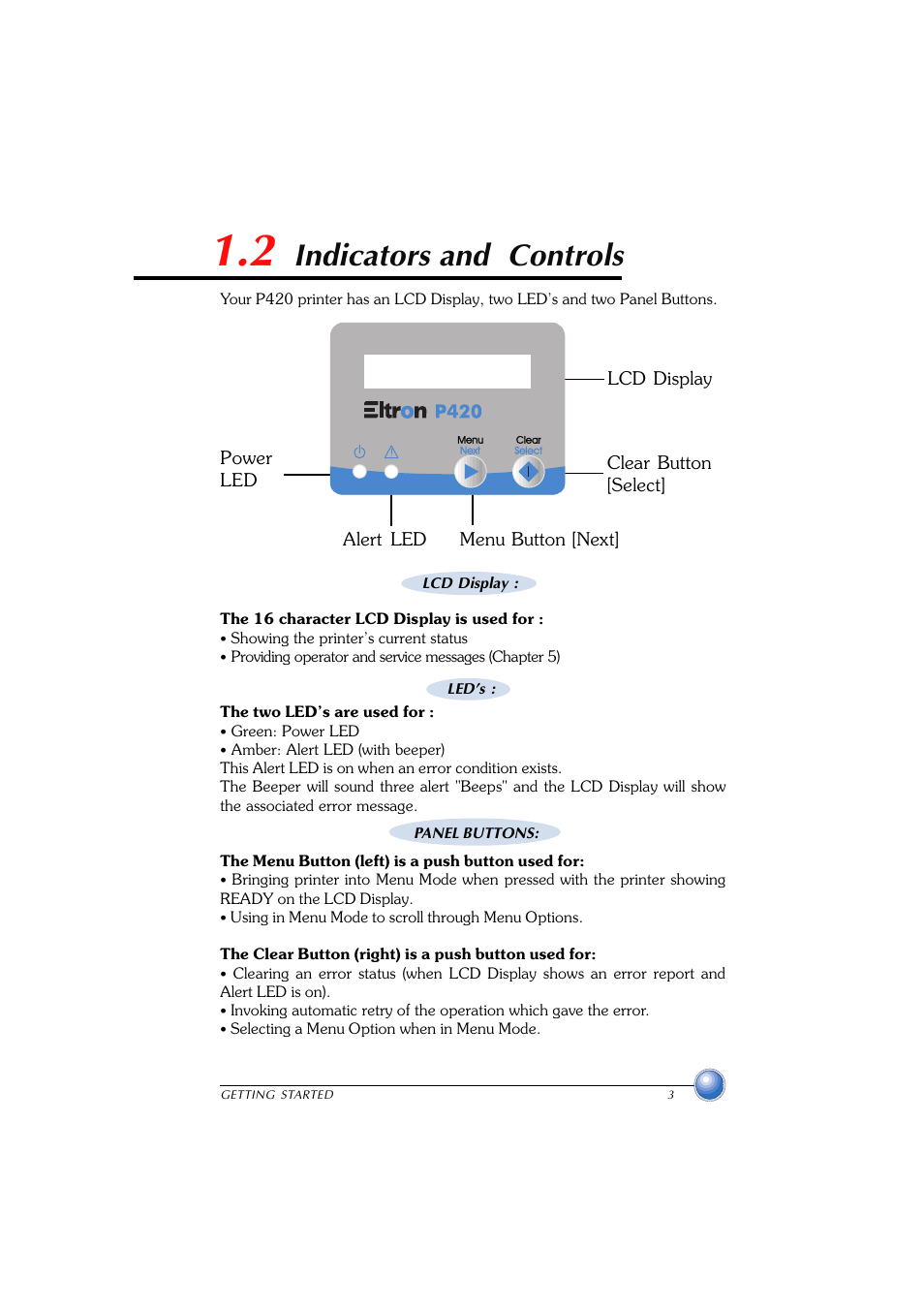 Indicators & controls, 2 indicators and controls, Indicators and controls | Zebra Technologies P420 User Manual | Page 11 / 54