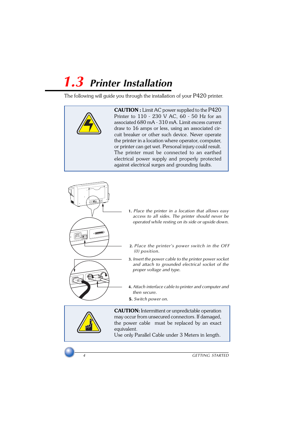 Printer installation, 3 printer installation | Zebra Technologies P420 User Manual | Page 12 / 54