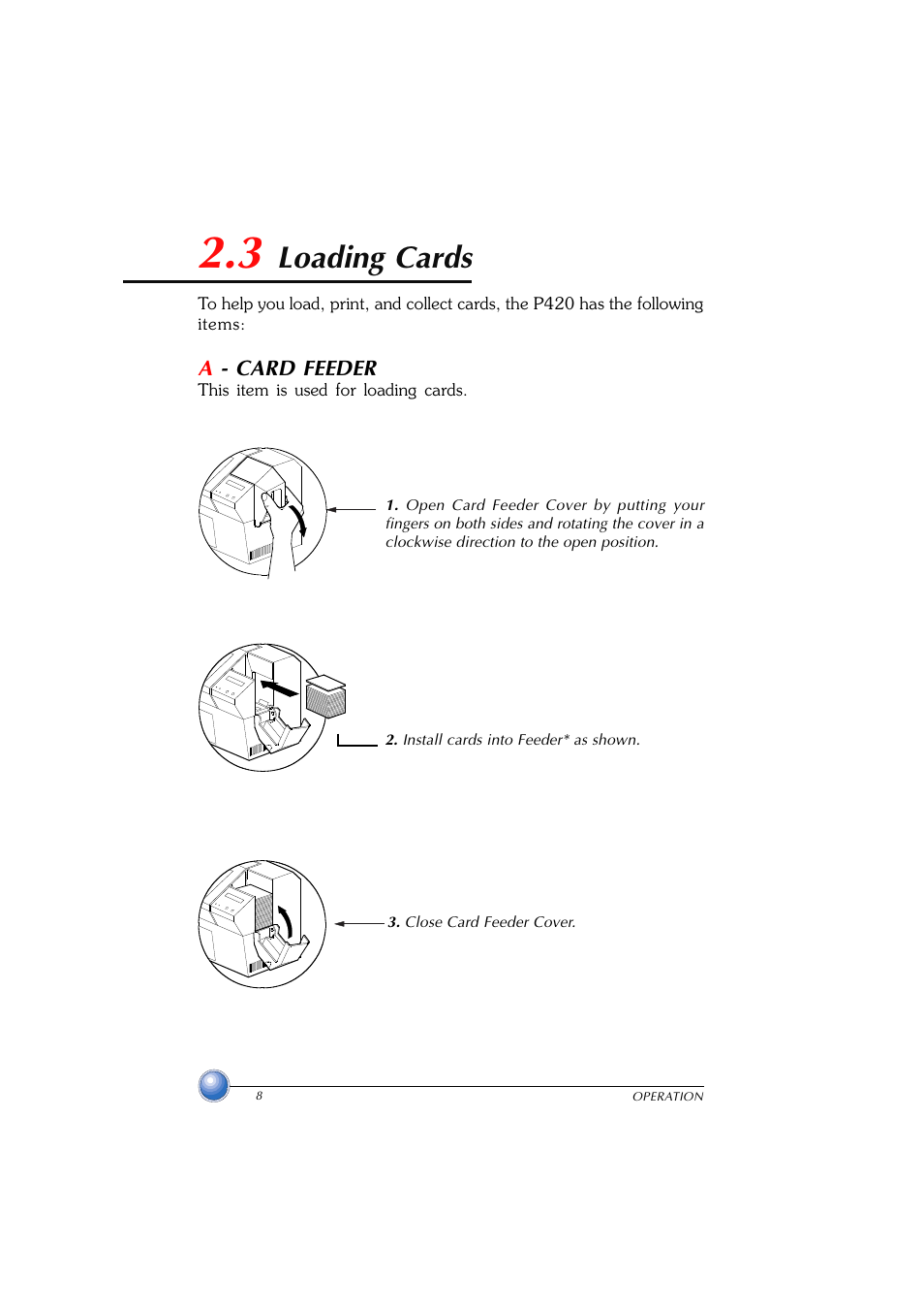 Loading cards, 3 loading cards, Card feeder | Zebra Technologies P420 User Manual | Page 16 / 54