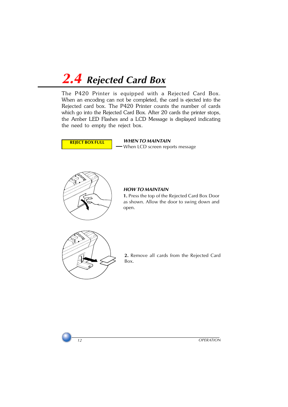 Rejected card box, 4 reject card box | Zebra Technologies P420 User Manual | Page 20 / 54