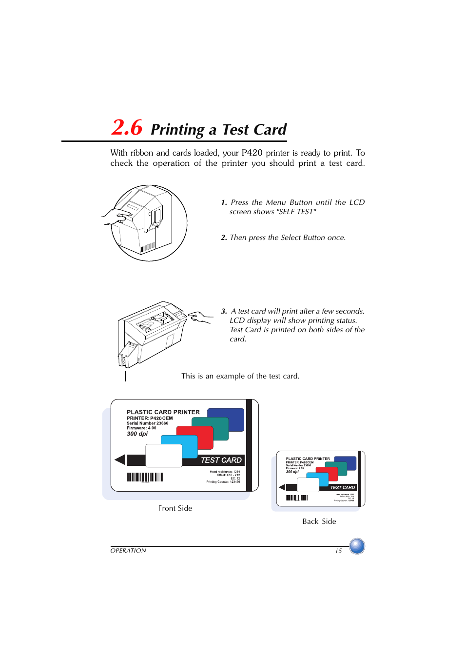 Printing a test card, 6 printing a test card | Zebra Technologies P420 User Manual | Page 23 / 54