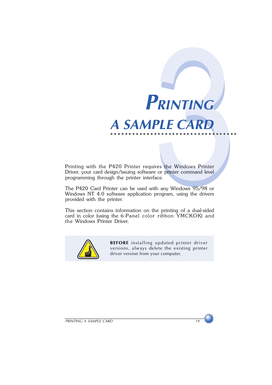 Printing a sample card, Rinting a sample card | Zebra Technologies P420 User Manual | Page 27 / 54
