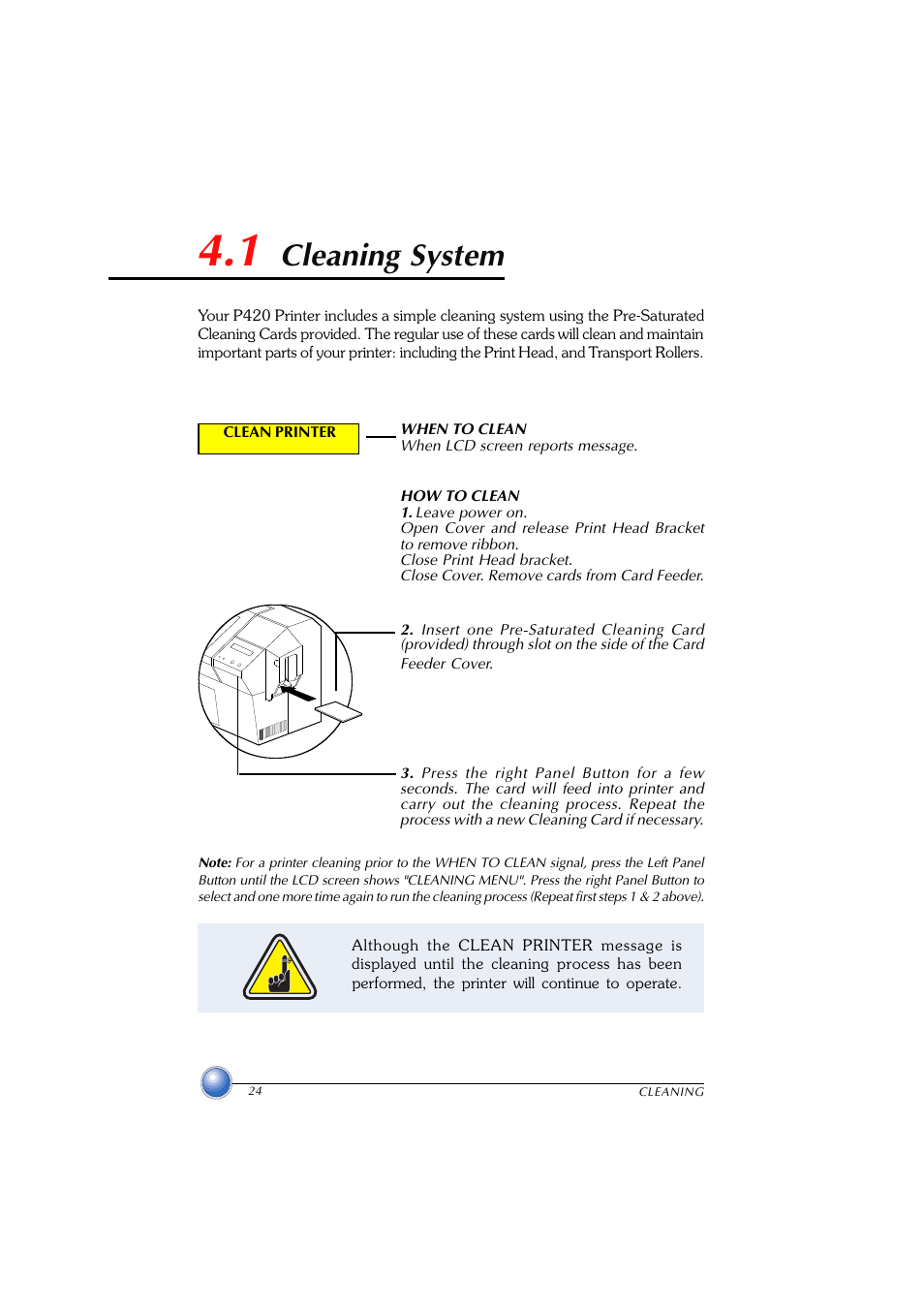 Cleaning system, 1 cleaning system | Zebra Technologies P420 User Manual | Page 32 / 54
