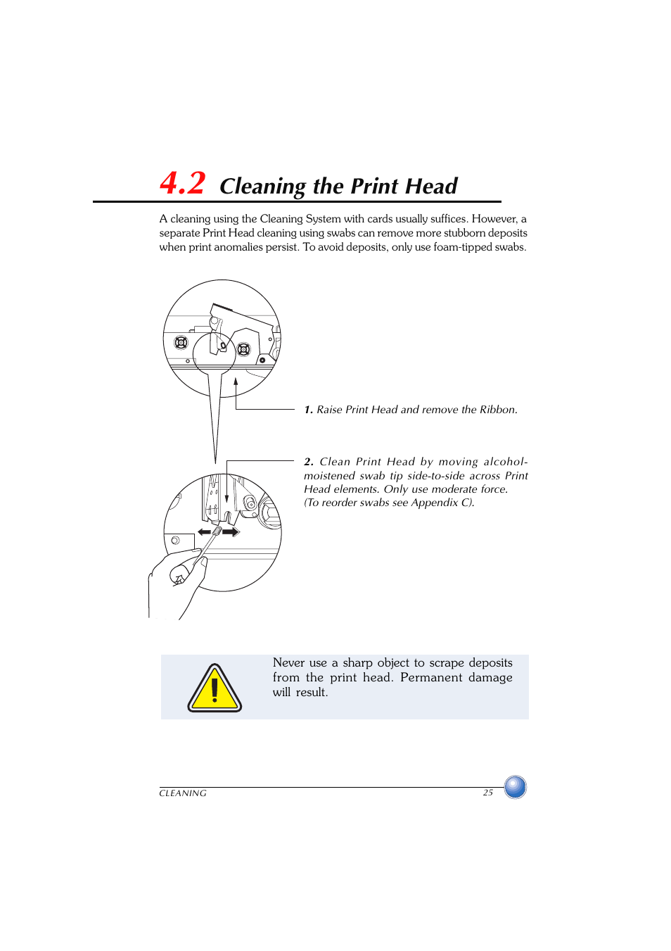Cleaning the print head, 2 cleaning the print head | Zebra Technologies P420 User Manual | Page 33 / 54