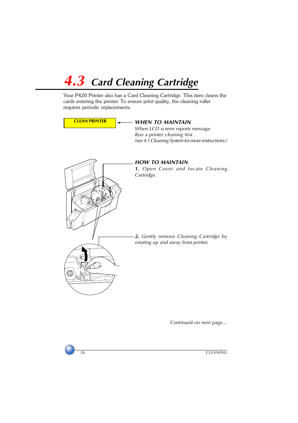 Card leaning cartridge, 3 card cleaning cartridge, Card cleaning cartridge | Zebra Technologies P420 User Manual | Page 34 / 54