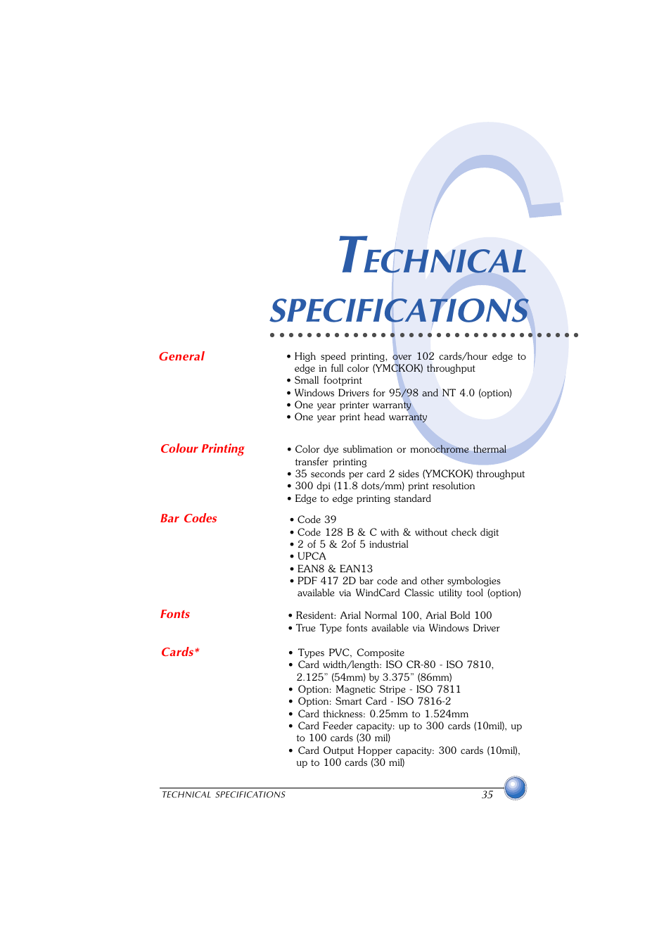 Technical spec, Technical specifications, Echnical specifications | Zebra Technologies P420 User Manual | Page 42 / 54