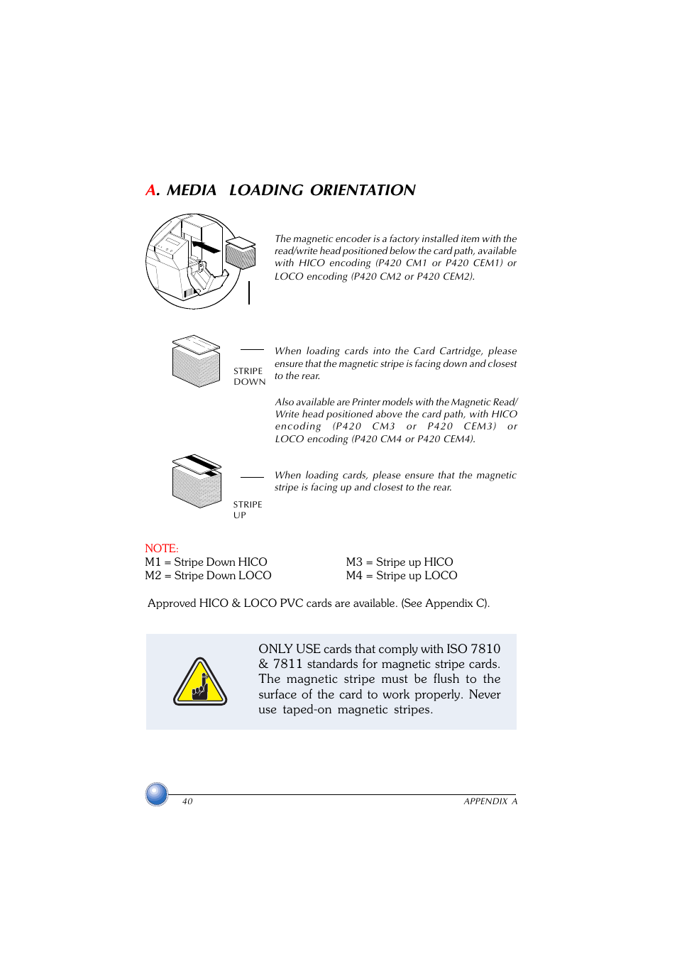 Media loading orientation, A. media loading orientation | Zebra Technologies P420 User Manual | Page 47 / 54