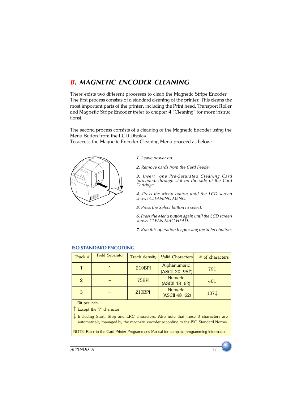 Magnetic encoder cleaning, B. magnetic encoder cleaning | Zebra Technologies P420 User Manual | Page 48 / 54