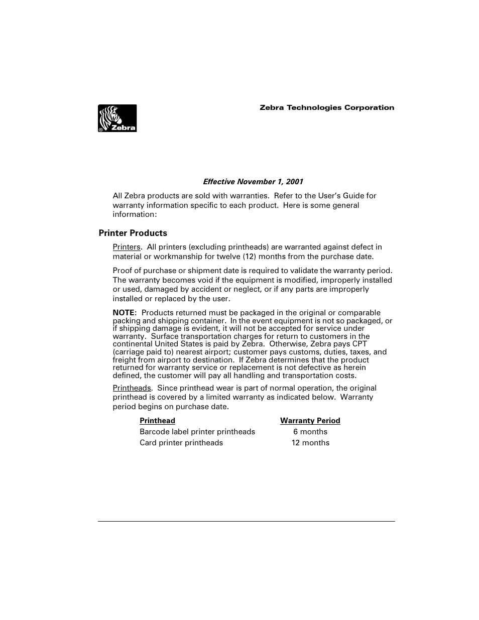 Warranty information | Zebra Technologies Z6M User Manual | Page 105 / 112