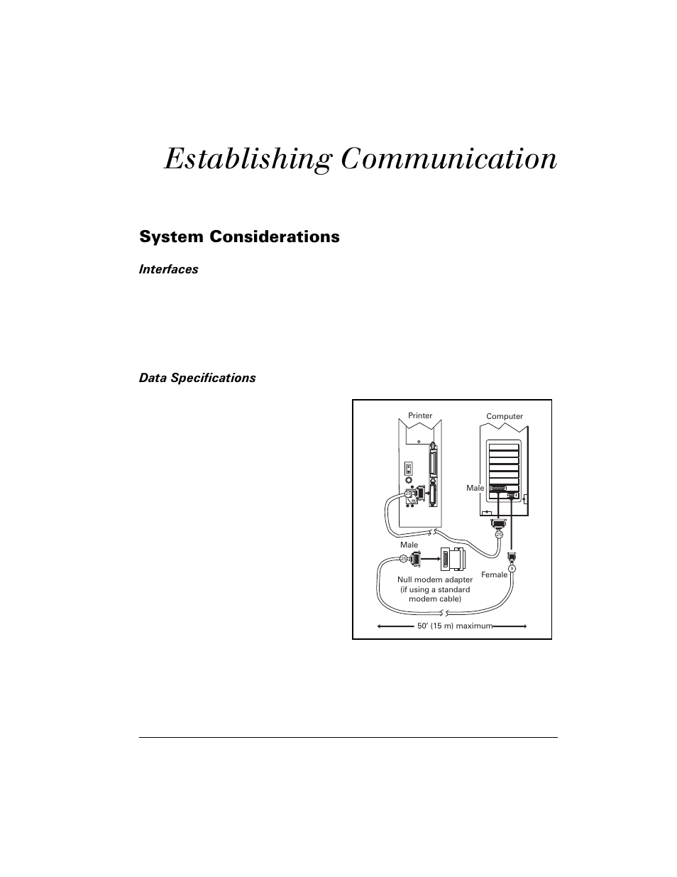 Establishing communication, System considerations, Interfaces data specifications | See “establishing communication” begi, Æïaoжн шyaп, 6\vwhp &rqvlghudwlrqv | Zebra Technologies Z6M User Manual | Page 25 / 112