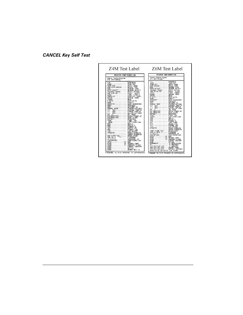 Cancel key self test | Zebra Technologies Z6M User Manual | Page 84 / 112