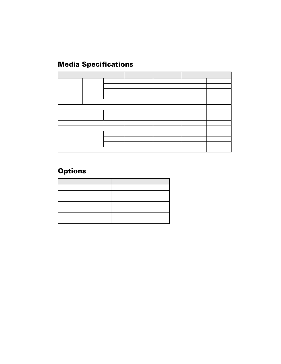 Media specifications, Options, Media specifications options | 0hgld 6shflilfdwlrqv 2swlrqv | Zebra Technologies Z6M User Manual | Page 91 / 112