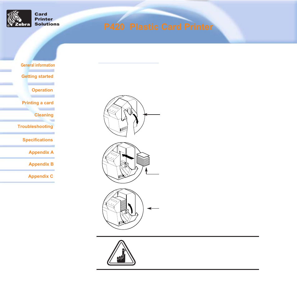 P420 i plastic card printer, 2•3 loading cards | Zebra Technologies P420i User Manual | Page 16 / 53