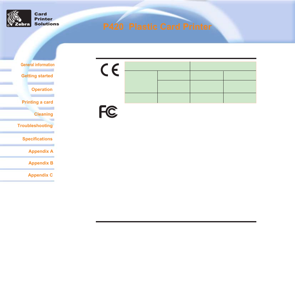 P420 i plastic card printer, Declarations of conformity, Industry canada notice | Zebra Technologies P420i User Manual | Page 4 / 53