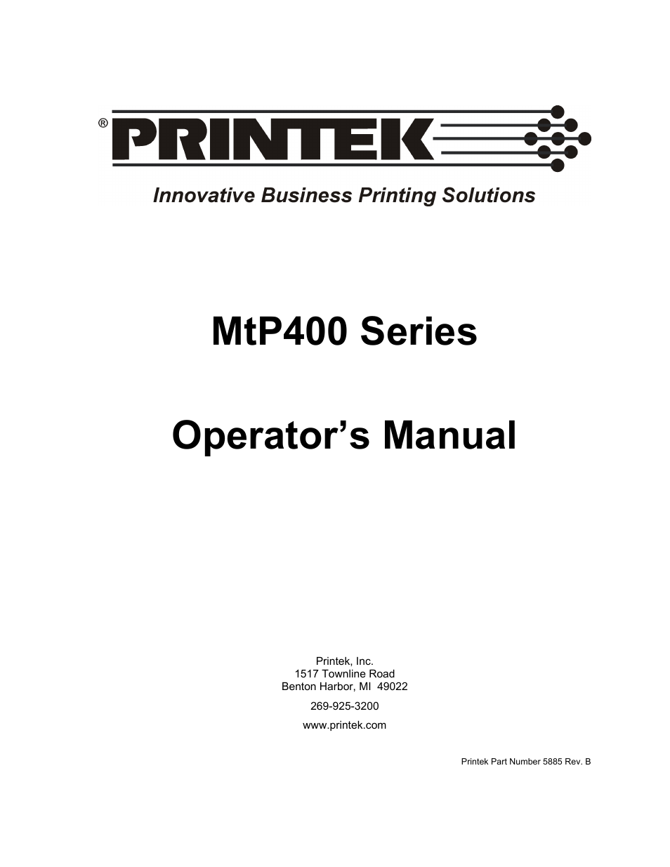 Zebra Technologies MtP400 User Manual | 63 pages