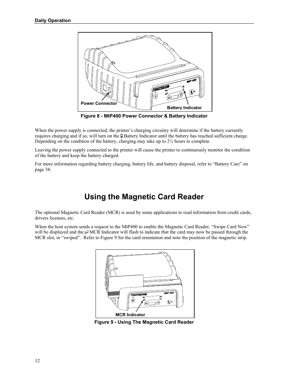 Using the magnetic card reader | Zebra Technologies MtP400 User Manual | Page 18 / 63