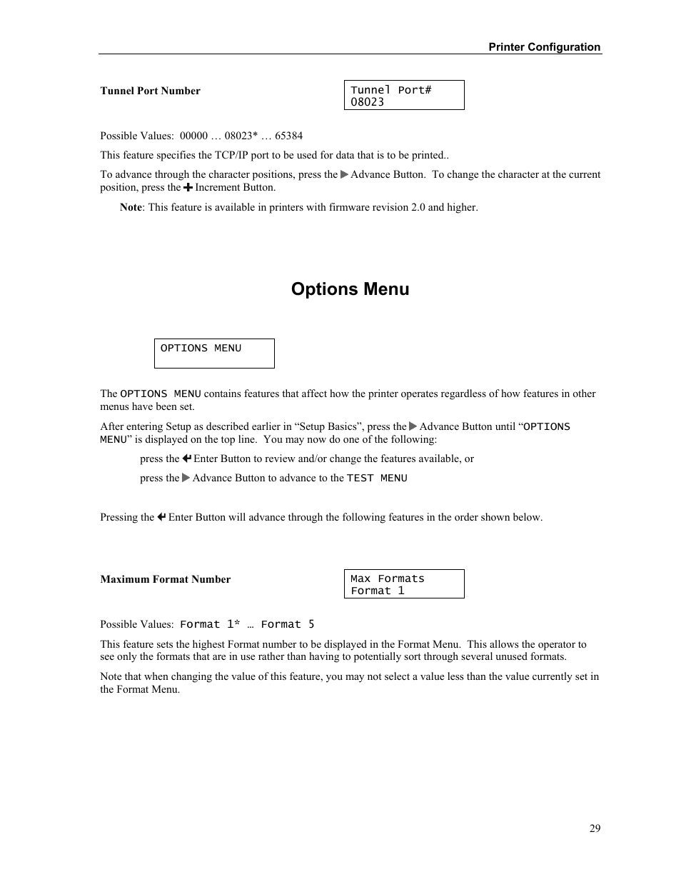 Options menu | Zebra Technologies MtP400 User Manual | Page 35 / 63