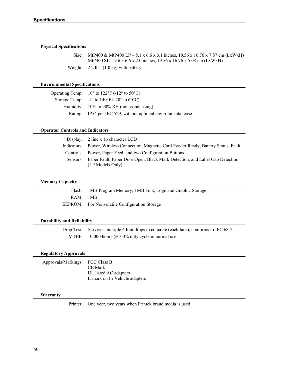 Zebra Technologies MtP400 User Manual | Page 56 / 63