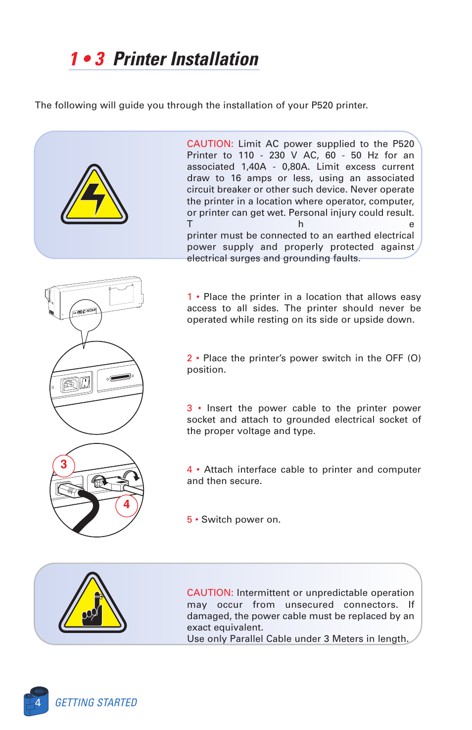 1 • 3 printer installation | Zebra Technologies P520 User Manual | Page 14 / 64