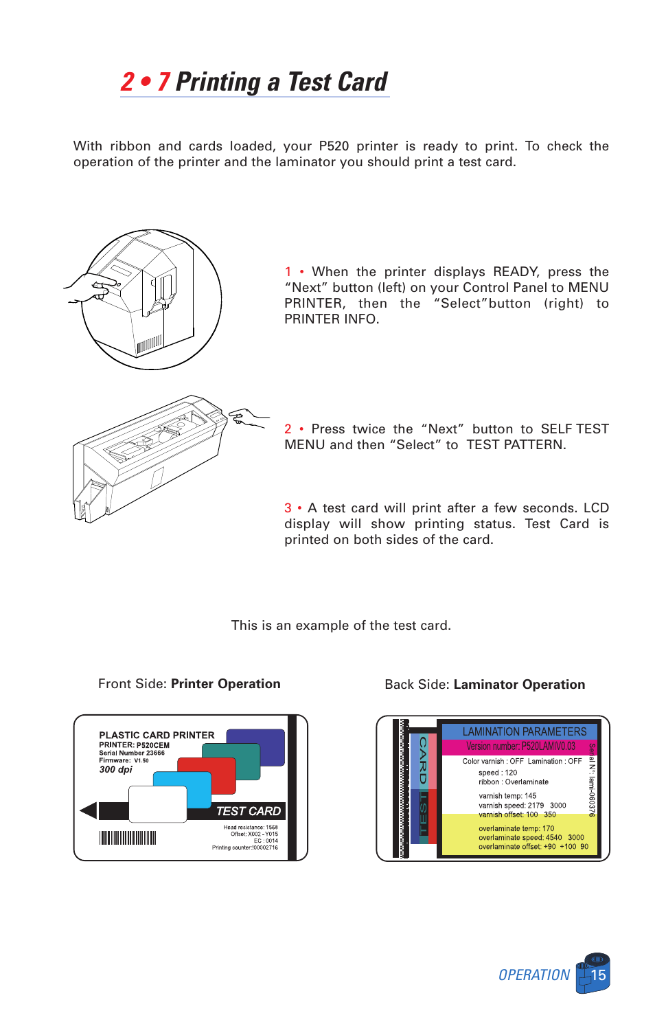2 • 7 printing a test card | Zebra Technologies P520 User Manual | Page 25 / 64