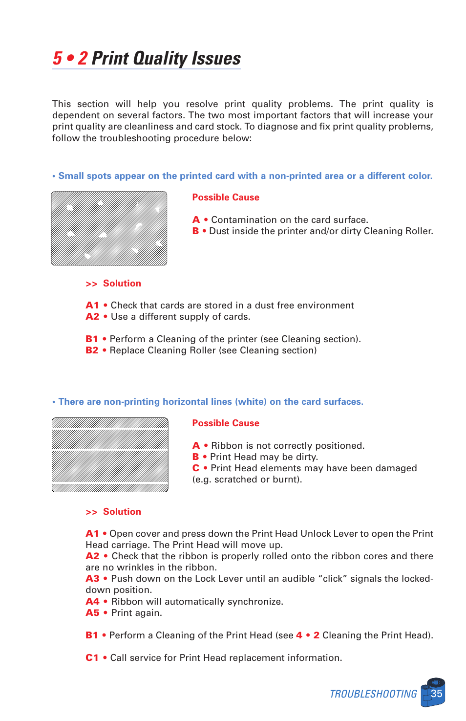 5 • 2 print quality issues | Zebra Technologies P520 User Manual | Page 45 / 64
