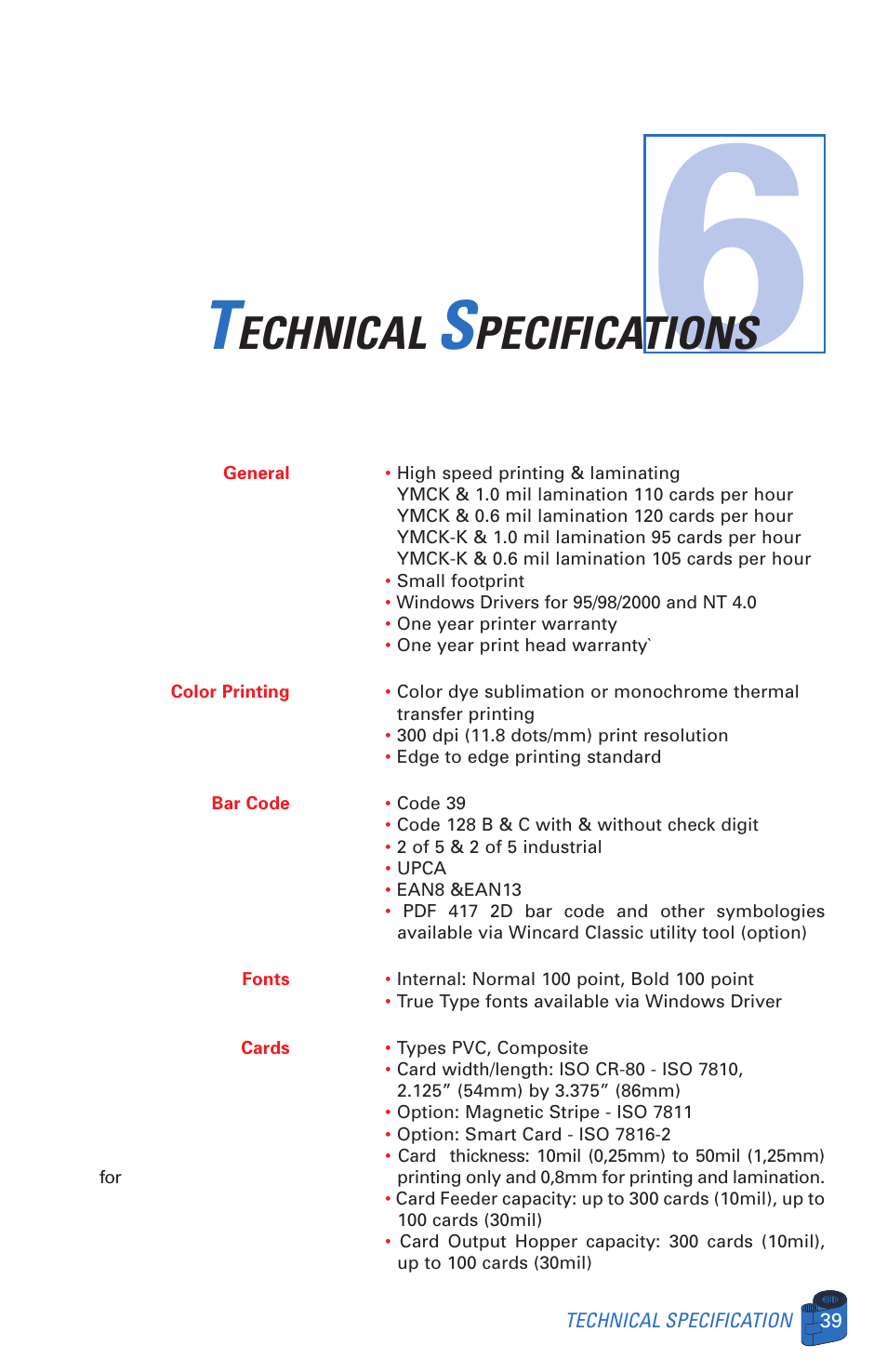 Echnical, Pecifications | Zebra Technologies P520 User Manual | Page 49 / 64