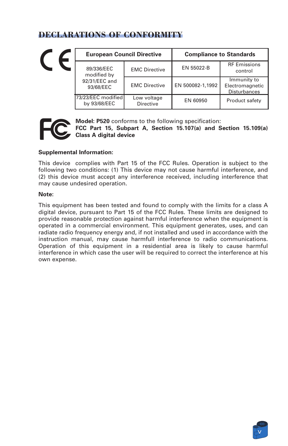 Declarations of conformity | Zebra Technologies P520 User Manual | Page 5 / 64