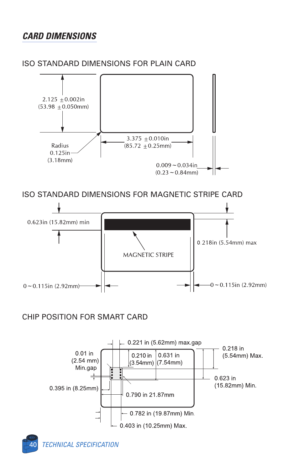 Card dimensions | Zebra Technologies P520 User Manual | Page 50 / 64