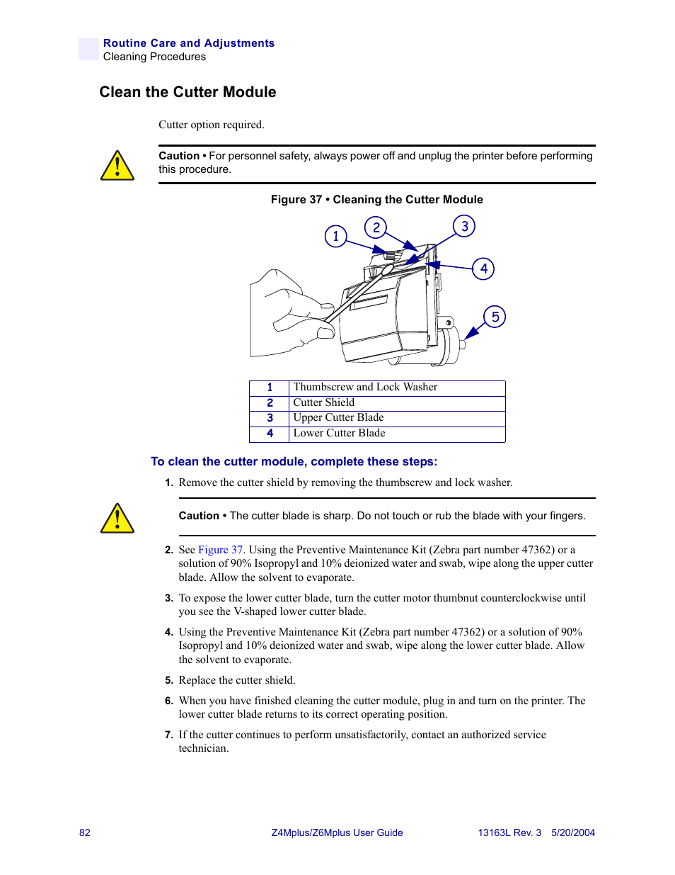 Clean the cutter module | Zebra Technologies Z6Mplus User Manual | Page 100 / 142