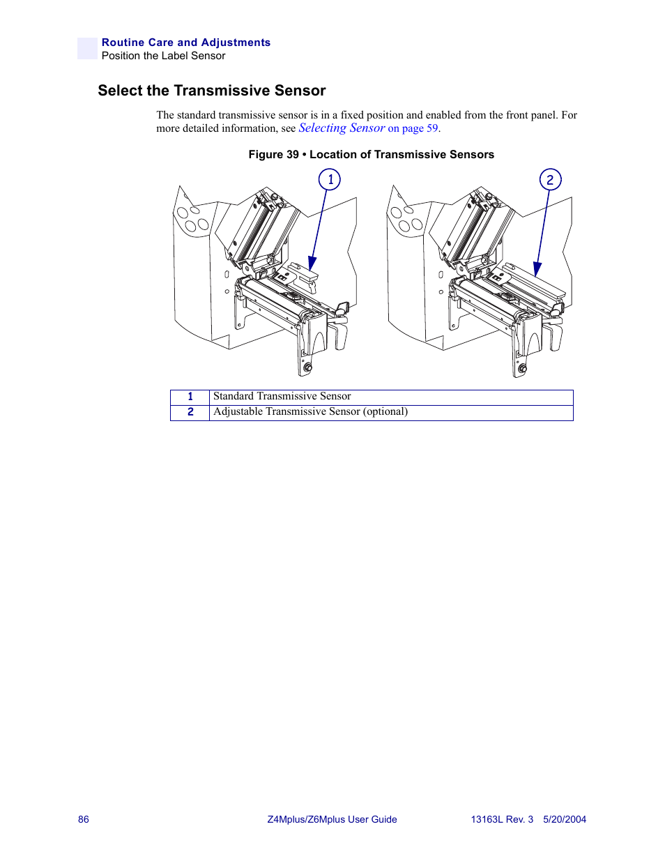 Select the transmissive sensor | Zebra Technologies Z6Mplus User Manual | Page 104 / 142