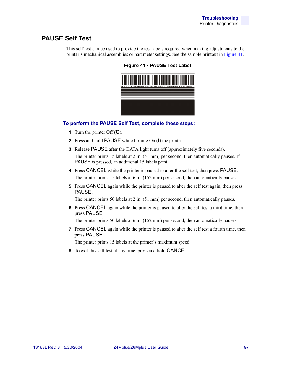 Pause self test | Zebra Technologies Z6Mplus User Manual | Page 115 / 142